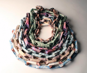 Jewelry made out of actual money using banknotes from 6 continents.