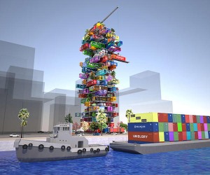 At first glance, the Hive-Inn resembles a colorful set of stacked blocks that are rem...